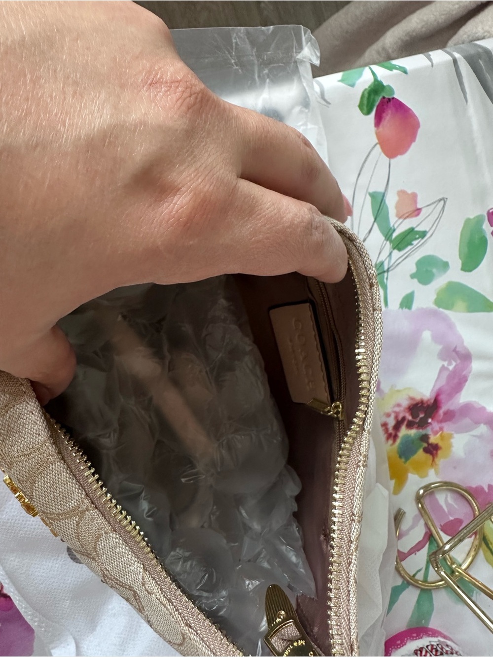 Coach Beige Crystal-Studded Signature Mini Shoulder Bag with Gold Chain - Picture 2 of 2